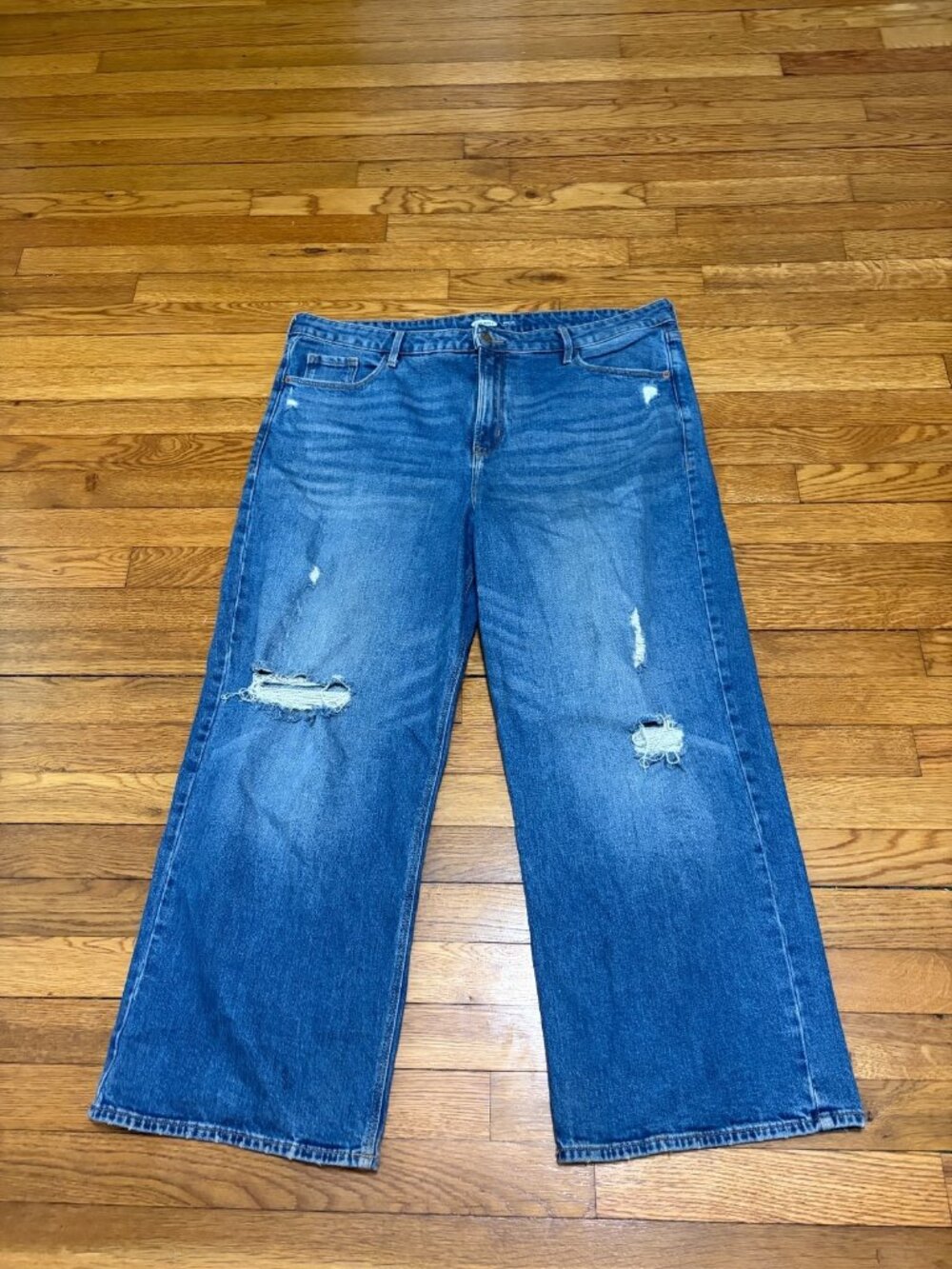 Old Navy Womens Extra High Rise Wide Leg Jeans Plus Sz 18 Blue Distressed Denim